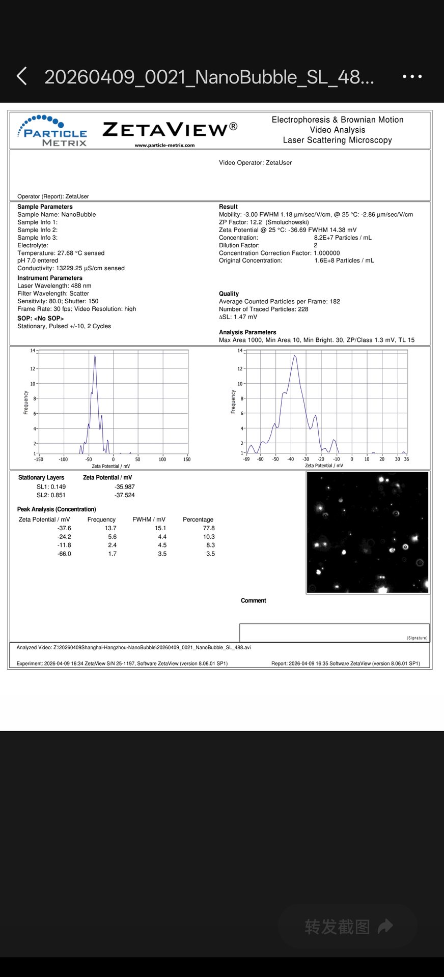 ZetaView Zeta 电位测试报告